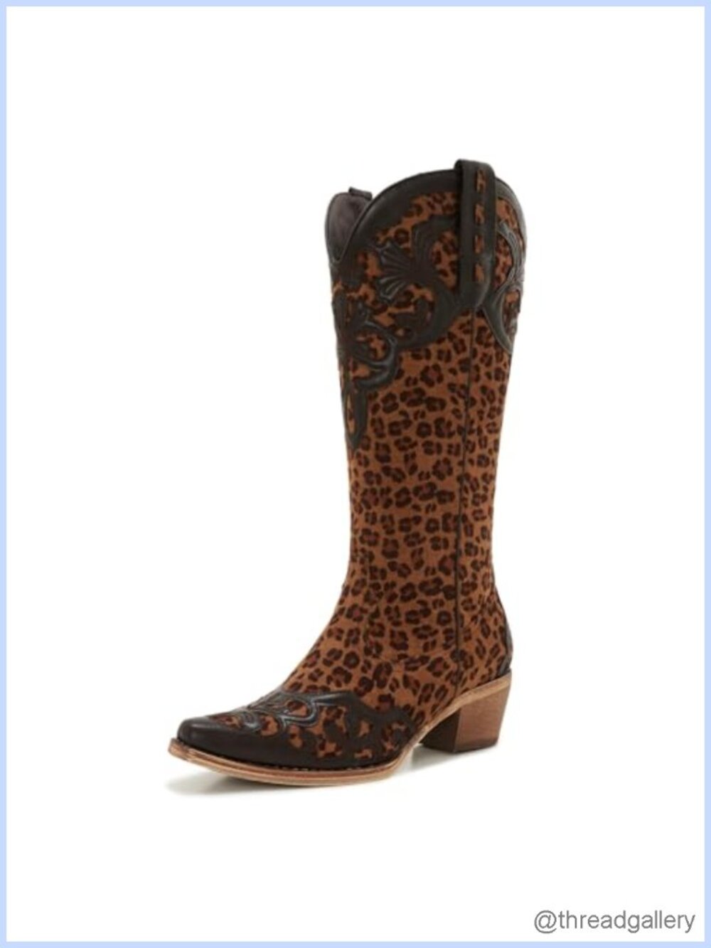 Knee High Leopard Print Cowboy Boots Mid Heel Pull-On Western